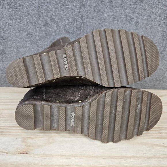 Sorel Joan of Arctic Brown Leather Wedge Boots 9.5 - Picture 8 of 8